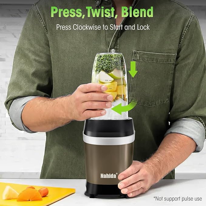 Nahida Blender for Smoothies 1200W Smoothie Blender for Ices Crushing Blenders with (2) 6-Fin Blades Personal Blenders for Kitchen with 23oz 32oz 37oz Easy Go Cups for Juices 1200W Brown