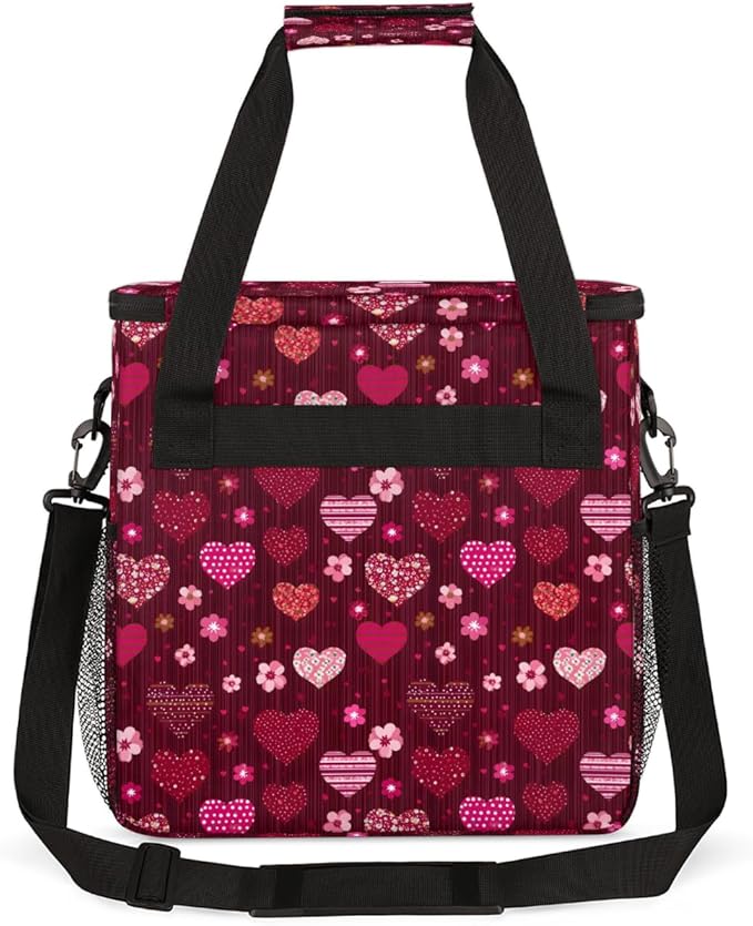 Valentine's Day Heart Flowers Coffee Maker Carrying Bag Coffee Machine Travel Storage Bag Compatible with K-Mini or K-Mini Plus Portable Single Serve Coffees Brewer Case with Pockets for K-Cup Pods