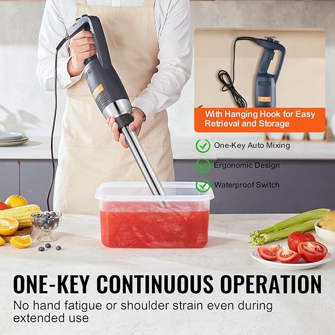 VEVOR Commercial Immersion Blender 350W Heavy Duty Hand Mixer 16 inch Stepless Variable Speed Mixer with Stainless Steel Blade Multi-Purpose Portable Mixer for Soup Sauces Mashed Potatoes Cream