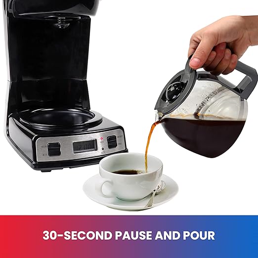 Total Chef Drip Coffee Maker - 12-Cup Programmable Coffee Machine With Glass Pot Pause and Pour Auto Shut-Off Large Water Reservoir Reusable Filter Dishwasher Safe Carafe Percoladora de Café