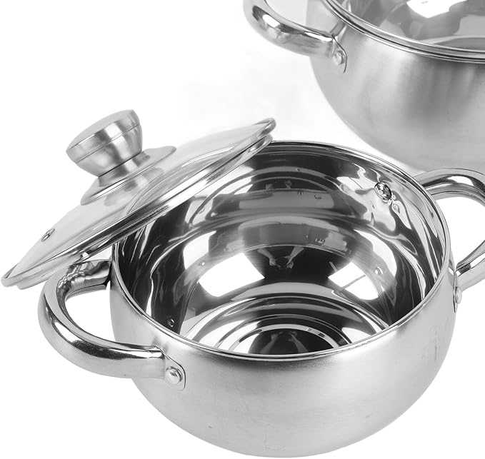 Stainless Steel Pots and Pans Set 3PCs Kitchen Cookware Sets with Anti Scald Handle Lids Non Stick Dishwasher Thick Bottom Compatible with All Stovetops for Kitchen