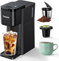 Mini Hot and Iced Coffee Maker Single Serve for K Cup and Ground 6 to 14 Oz Brew Sizes with Recipe Book for Home Travel RV Office and Dorm Classic Black (2.0 Version)