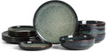 Stone Lain Remy 12-Piece Dinnerware Set Stoneware Plates and Bowls Set Dishwasher and Microwave Safe Dish Set for 4 Blue