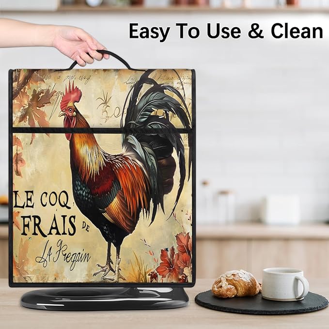 Kitchen Aid Mixer Cover Autumn Rooster Leaves Stand Mixer Cover Compatible with 6-8 Quarts Stand Mixers Dust Covers with Zipper Pocket Foldable Washable Kitchen Aid Organizer Bag