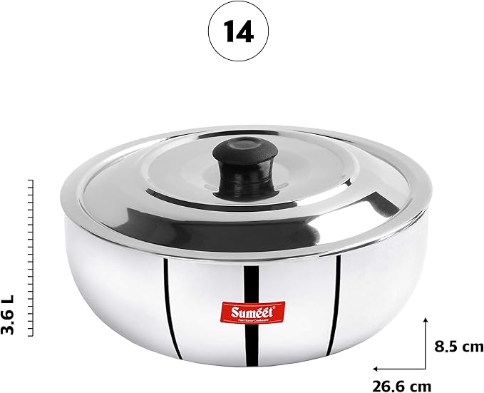 Sumeet 3mm Induction Bottom Aluminium Tasra with S.S. Lid (3.6Ltr 26.6cm)