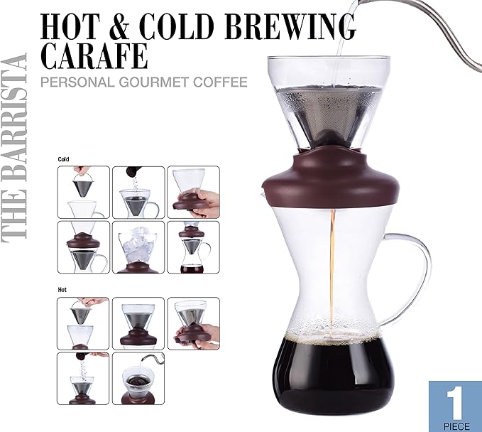 Deluxe Cold Brew Coffee Maker with Removable Stainless Steel Filter (Hot/Cold Coffee Brew 14oz)
