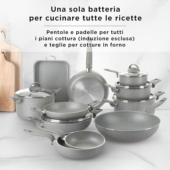 Traditional Hob Pots Set Non-Stick Pots Set Cookware Set Healthy Fast and Even Cooking. Made in Italy. (16 Pieces)