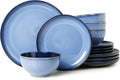Stoneware Dinnerware Sets Ceramic Plates and Bowls Set Microwave &amp Dishwasher Safe Kitchen Dish Set Modern Dinner Plates | Salad Plate | Cereal Bowls for 4 Dishware Sets Blue