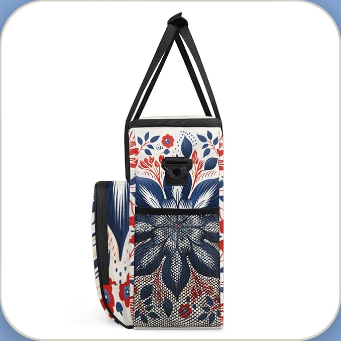 Flowers Floral Design Coffee Maker Travel Bag for Keurig K-Mini/K-Mini Plus Insulated Waterproof Tote with Pockets for K-Cup Portable Single-Serve Brewer Case