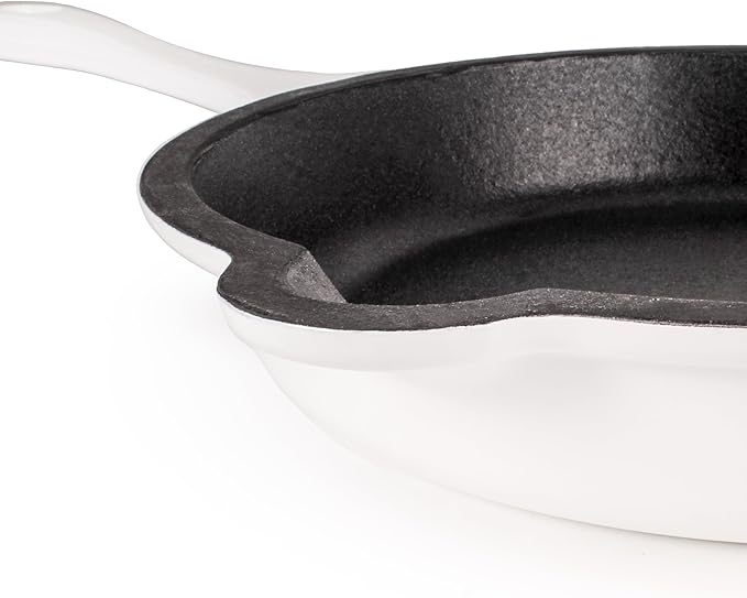 BergHOFF 3Pc Neo Enameled Cast Iron Cookware Set 3qt. Dutch Oven Matching Lid Fry Pan 10 Inches Oven Safe Up To 400°F White