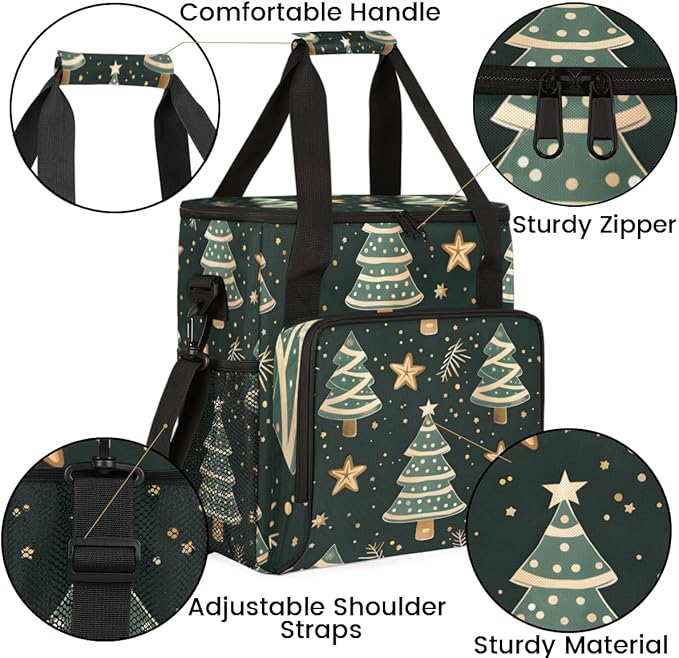 Modern Tree Christmas Coffee Maker Carrying Bag Portable Travel Storage Tote Bag Compatible with K-Mini or K-Mini Plus Single Serve Coffee Brewer Carrying Case with Multiple Pockets &amp Shoulder S
