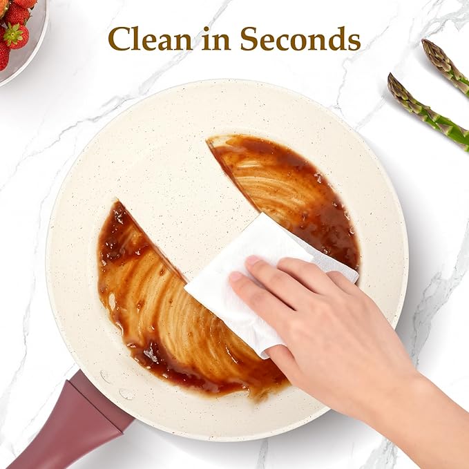Pots and Pans Set Non Stick 11-Piece Nonstick Induction Cookware Set Non-Toxic Kitchen Cooking Set with Frying Pans Saucepan Stock Pot PFOA Free Red Brown