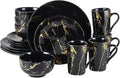 Modern Porcelain 16 Piece Black Dinnerware SetPlates and Bowls SetsGold Dish Set for 4Black Dinnerware SetDinner Sets with Dinner Plates
