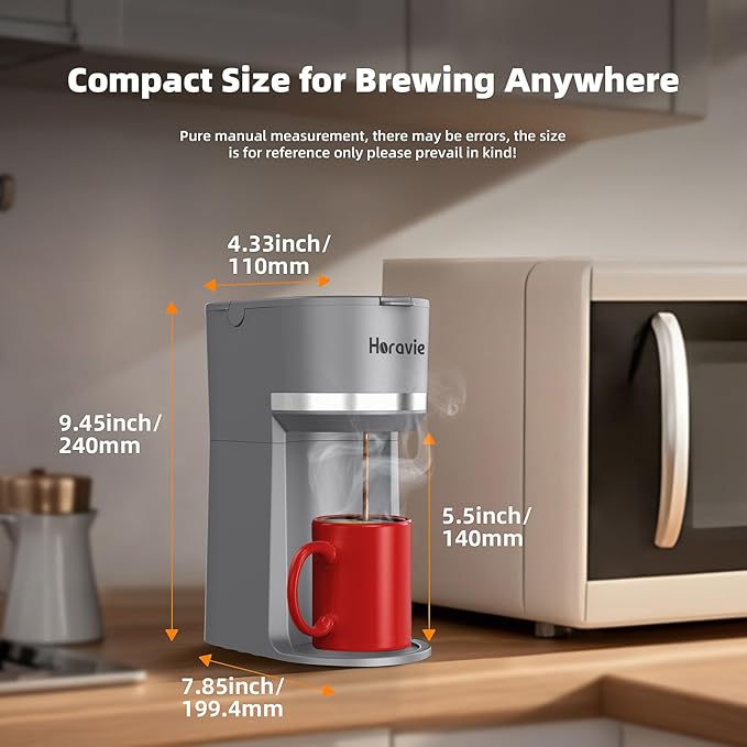 Mini Single Serve Coffee Maker for K Cup Pods and Ground Coffee Fast Brew One Cup Coffee Machine with Descaling Reminder and Water Window 6 to 12 oz. Brew Sizes Gray