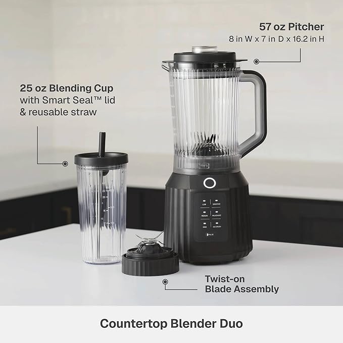 Countertop Blender with Pitcher and To-Go Cup 1100W High-Power Blender Stainless Steel Blade Multiple Speed Settings (Slate Gray)
