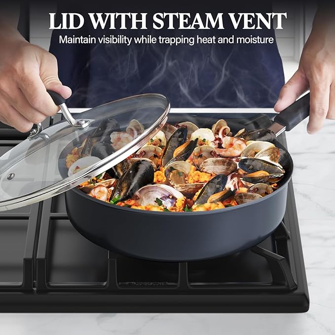 Cook N Home Pots and Pans Set Nonstick Professional Hard Anodized Cookware Sets 12-Piece Dishwasher Safe with Stay-Cool Handles Black