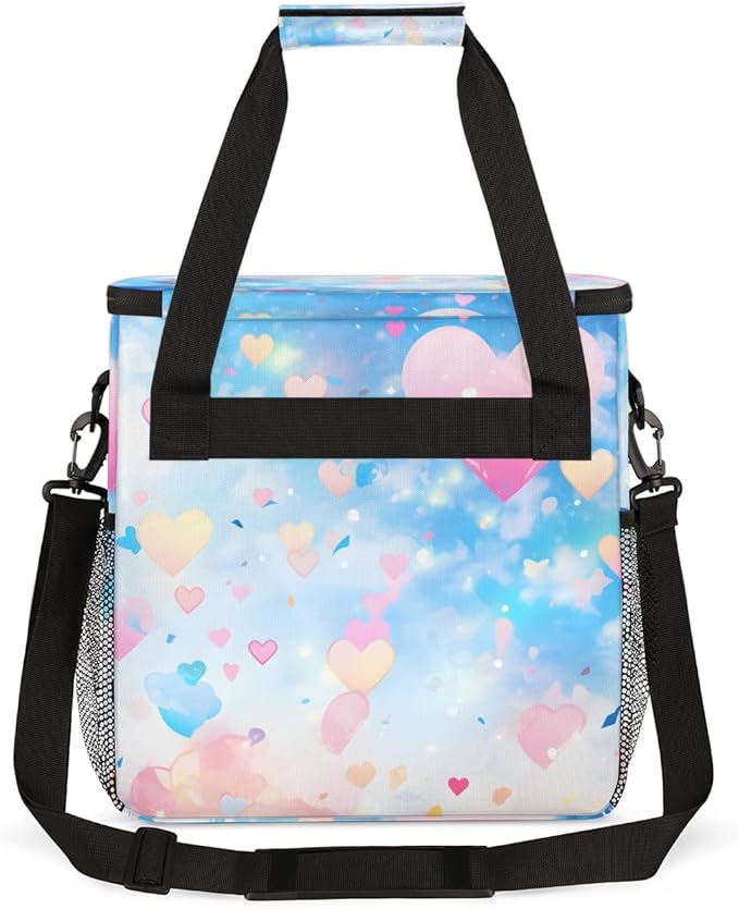 Glitter Coffee Maker Carrying Bag Pink Heart Portable Travel Storage Tote Bag Compatible with K-Mini or K-Mini Plus Single Serve Coffee Brewer Carrying Case with Multiple Pockets &amp Shoulder Stra