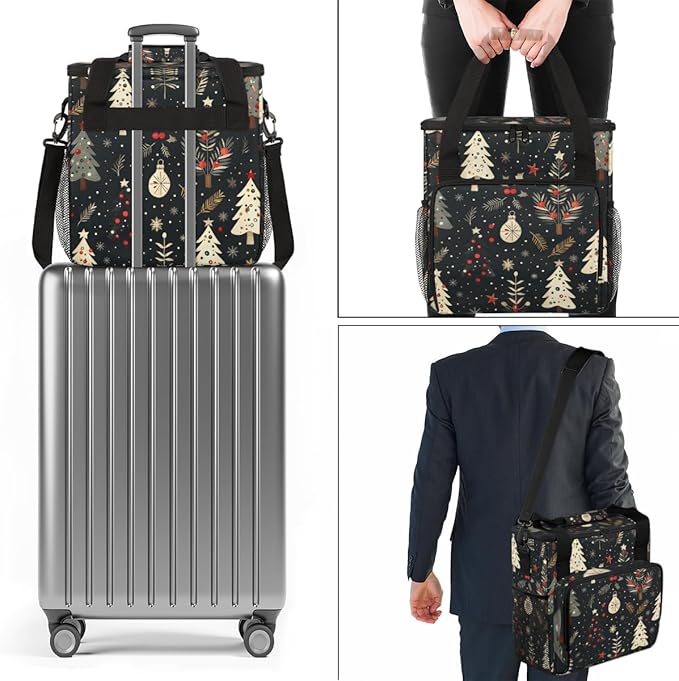 Graffiti Xmas Tree Coffee Maker Carrying Bag Portable Travel Storage Tote Bag Compatible with K-Mini or K-Mini Plus Single Serve Coffee Brewer Carrying Case with Multiple Pockets &amp Shoulder Stra