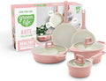 GreenLife 8 Piece Ceramic Nonstick Cookware Set Induction Suitable Non Toxic PFAS-Free Pots &amp Pans Dishwasher Safe Cooking Set Stock Pot Saucepans &amp Frying Pans Kitchen Cooking Light Pi
