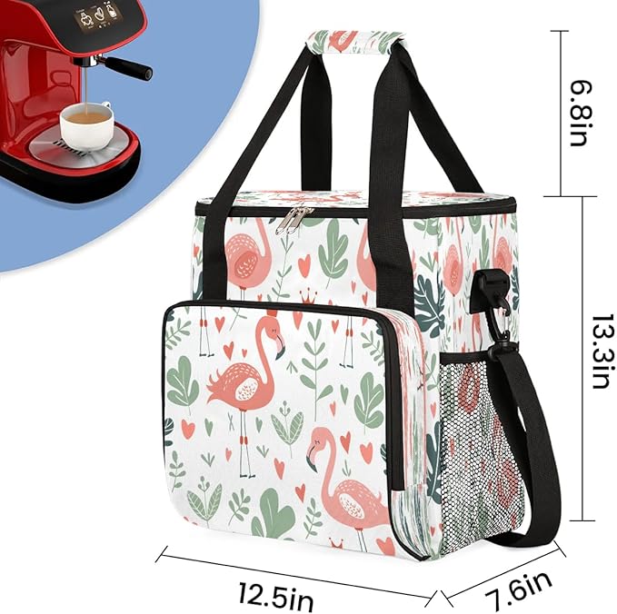 Floral Princess Flamingo Coffee Maker Travel Bag for K-Mini or K-Mini Plus Single Serve Coffee Brewer Portable Storage Tote Case for Tarvel