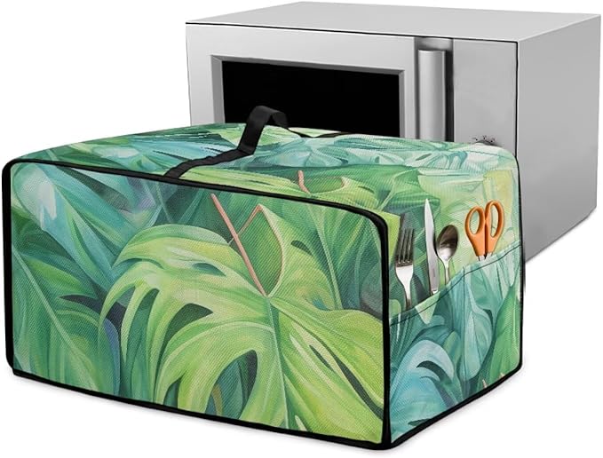 Mumeson Palm Leaves Bread Machine Cover with Multi Pocktes Small Kitchen Appliance Toaster Oven Cover with Top handle Home Decor Fingerprint Protection
