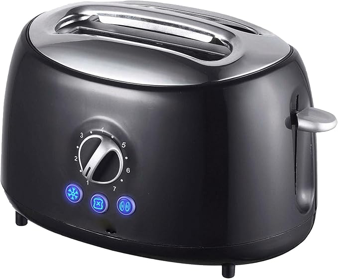 Cool Touch 2-Slice Extra Wide Slot Toaster with 7 Shade Settings Defrost and Bagel Functions – Black and Blue Retro Kitchen Toaster (Black)