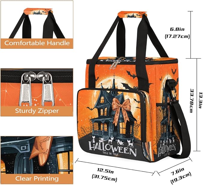 Halloween Moon Castle Bats Coffee Maker Carring Bag Travel Carrying Storage Tote Bag Compatible with Keurig K-Mini or K-Mini Plus Portable Single Serve Coffee Brewer Case with Pockets for K-cup Pods