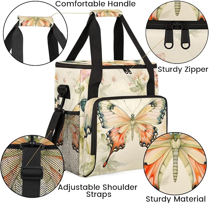 Retro Butterfly Coffee Maker Carrying Bag Cute Butterfly Travel Storage Bag Compatible with K-Mini or K-Mini Plus Single Serve Coffee Brewer Carrying Case with Multiple Pockets &amp Shoulder Strap