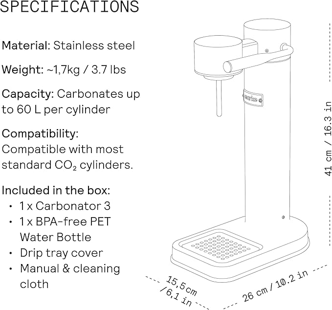 Aarke Carbonator lll Sparkling &amp Carbonation Water Machine Stainless Steel with PET BPA-Free Reusable Bottle Volume 1L/34 fl oz (Sand)