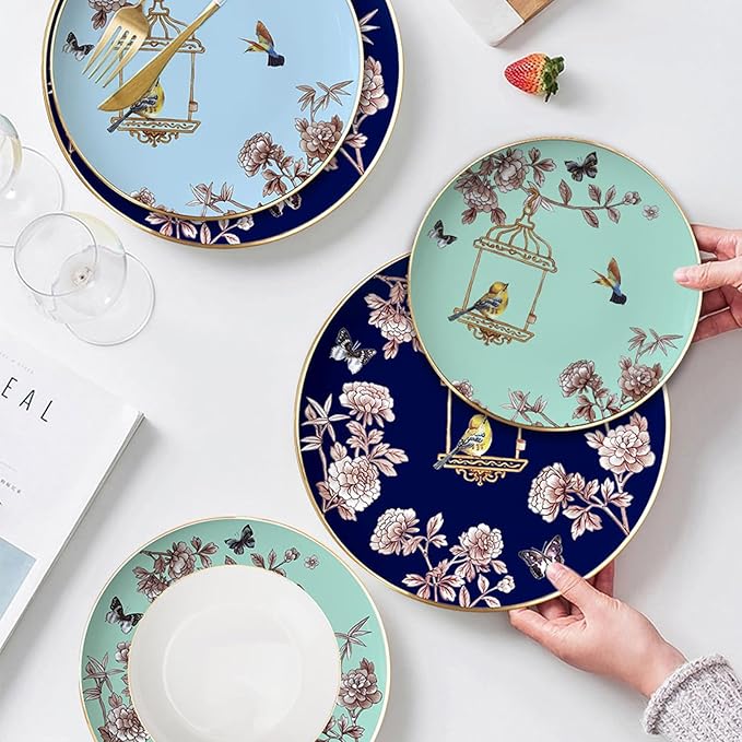 Hand drawn Bone China Dinnerware Sets Service for 6Delicate afternoon tea Dinnerware SetSteak Dinner Plates Dish Set Includes coffee cup