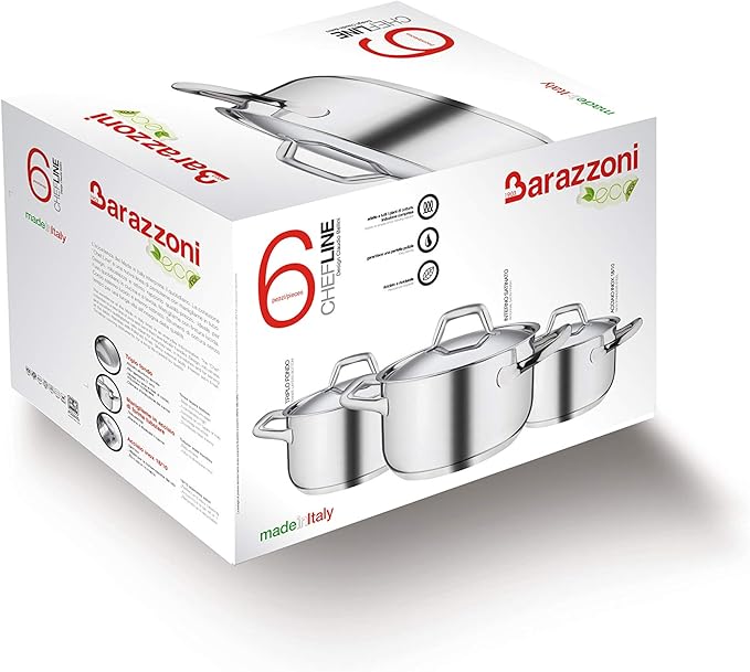 Barazzoni Chef Line 6 Piece Saucepan Set 16/20/24 cm Saucepans 16/20/24 cm Lids Stainless Steel