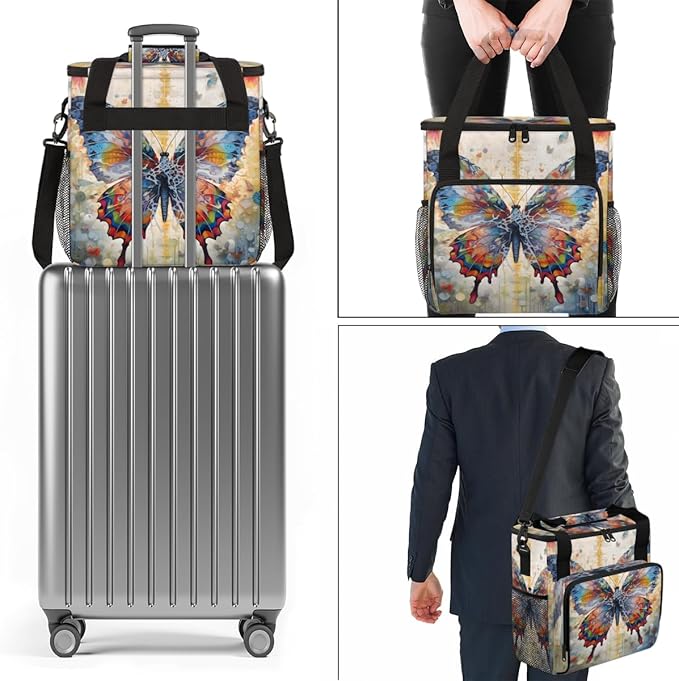 Dreamy Butterfly Coffee Maker Carrying Bag Oil Painting Butterfly Travel Storage Bag Compatible with K-Mini or K-Mini Plus Single Serve Coffee Brewer Carrying Case with Pockets &amp Shoulder Strap