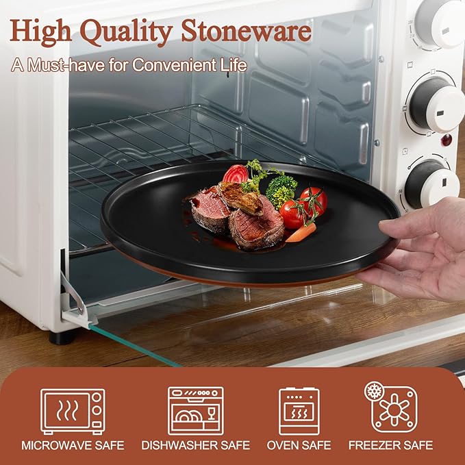 LIANYU Plates and Bowls Sets 18 Pieces Stoneware Dinnerware Set for 6 Modern Kitchen Dinner Set Ceramic Dishware Dishes Set Microwave and Dishwasher Safe Charcoal Black