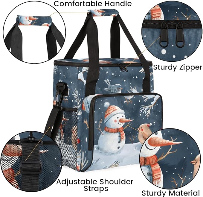 Christmas Birds Snowman Coffee Maker Carrying Bag Travel Storage Bag Compatible with K-Mini or K-Mini Plus Single Serve Coffee Brewer Carrying Case with Multiple Pockets &amp Shoulder Strap