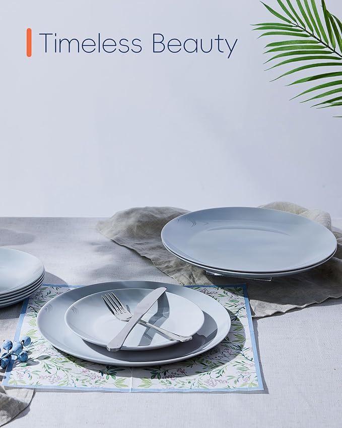 10.5 inch LaGlint Dinner Plate Set of 6 Lightweight Round Opal Glass Grey Dinnerware Plates Dishwasher and Microwave Safe