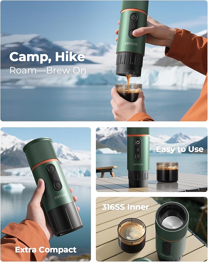 Portable Espresso Coffee Maker Travel Coffee Maker for Camping 20 Bar Self‑Heating Rechargeable with USB-C with NS Capsule for Car/Travel/Camping