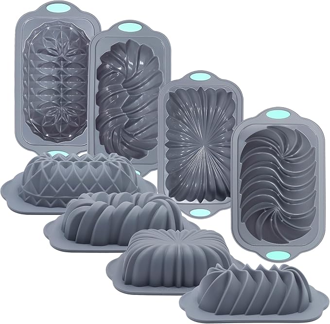 4 Piece Silicone Loaf Pan for Baking Bread Non-Stick Kitchen Oven Bread Pan Perfect for Banana Bread Sandwich Bread Pound Cake and Meatloaf 4 Cups Grey