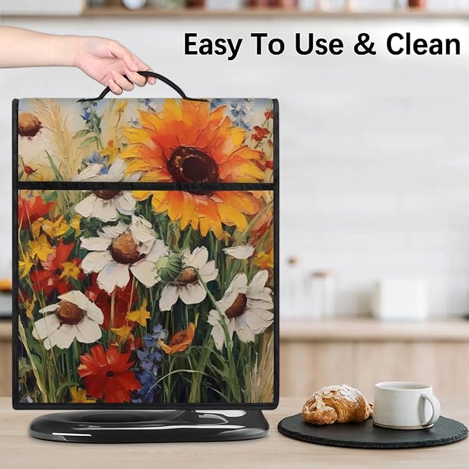 cfpolar Kitchen Aid Mixer Cover Compatible with 6-8 Quarts Oil Painting Sunflower Stand Mixer Cover Kitchen Aid Mixers Accessories Appliance Organizer Bag Dust Covers with Zipper Pocket