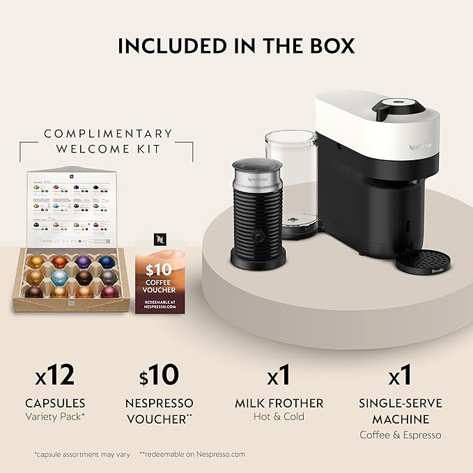 Nespresso Vertuo Pop+ Coffee and Espresso Maker by Breville with Milk Frother Coconut White