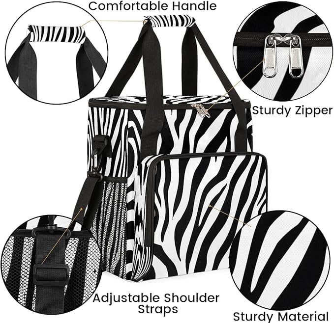 Zebra Striped Coffee Maker Carrying Bag Compatible with K-Mini or K-Mini Plus Portable Single Cup Coffee Maker Case with Pockets for K Cup Pods