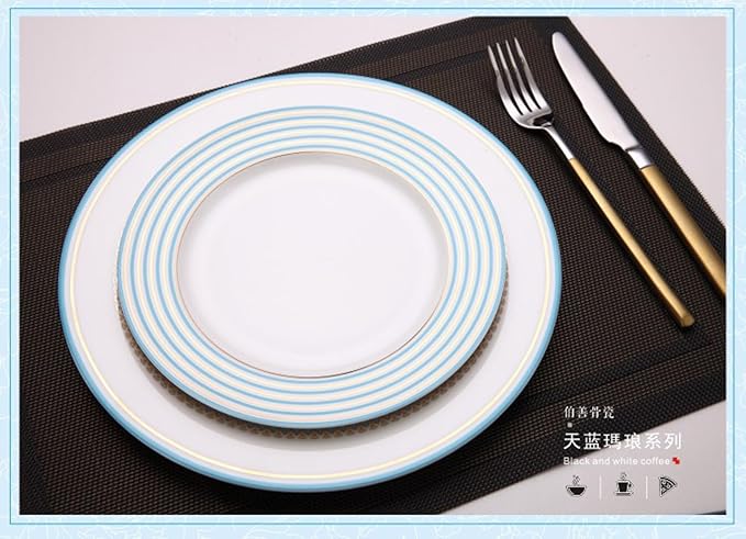 European Style Dinnerware Set Service for 6 Bone China Dinnerware Sets Unbreakable Porcelain Dinner Sets Coffee Cup and Saucer Tableware Set Steak Dinner Plates Dish Set Sky Blue Malang-3
