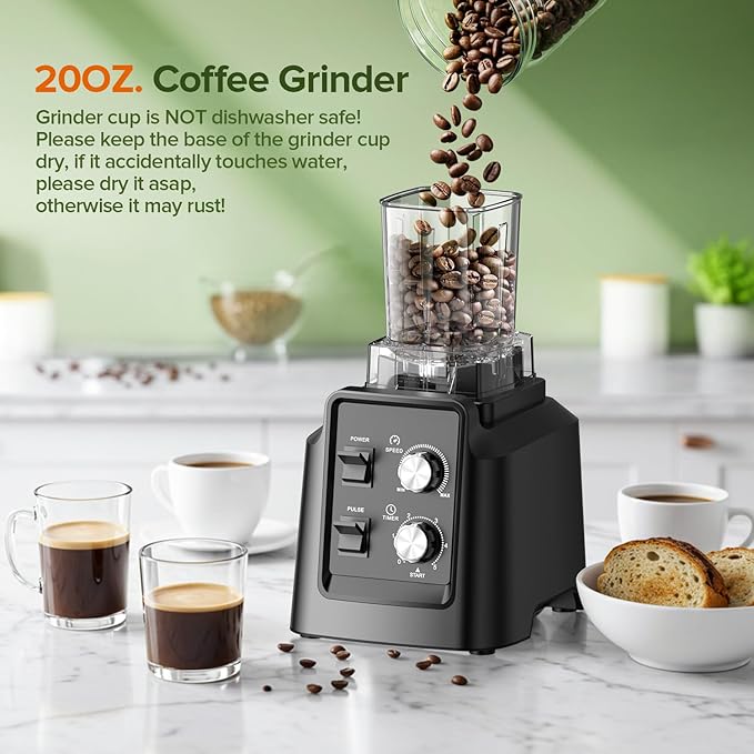 Blender Blender for Smoothies with 68Oz. Pitcher and 20Oz. Grinder 28000 RPM Countertop Blenders for Kitchen Ice Crushing Frozen Fruits Timing Setting Speed Adjustable Black