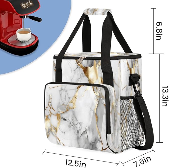 Classic Pattern Marble Coffee Maker Carrying Bag for Keurig K-Mini or K-Mini Plus Storage Portable Coffee Maker Travel Bag