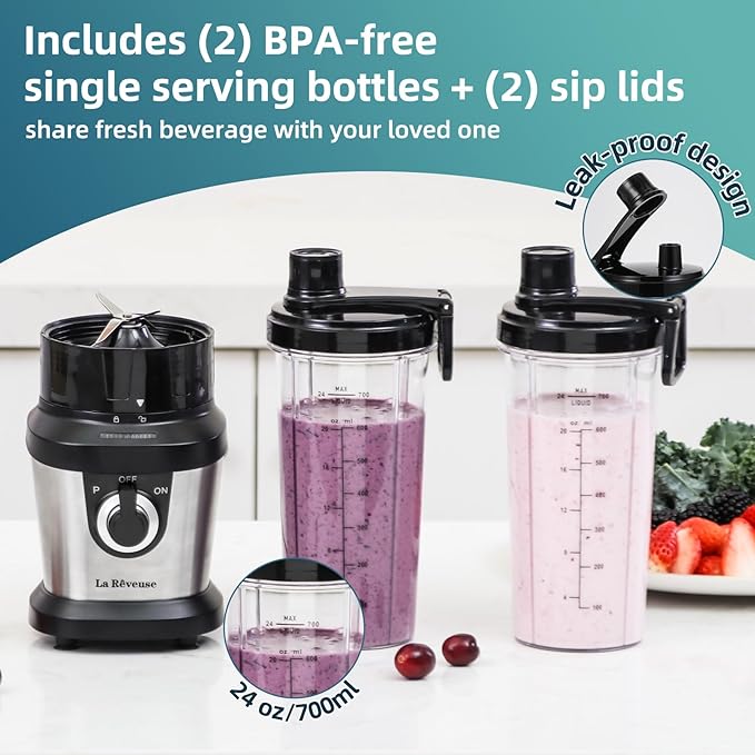 La Reveuse 400W Stainless Steel Smoothie Blender + La Reveuse 2-Cup Small Food Processor