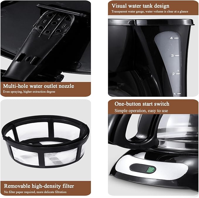 Small Drip Coffee Machine American Coffee Filter for 4-6 People Heat Preservation Tea Brewing Machine Office Tea Brewing Coffee PotGreen