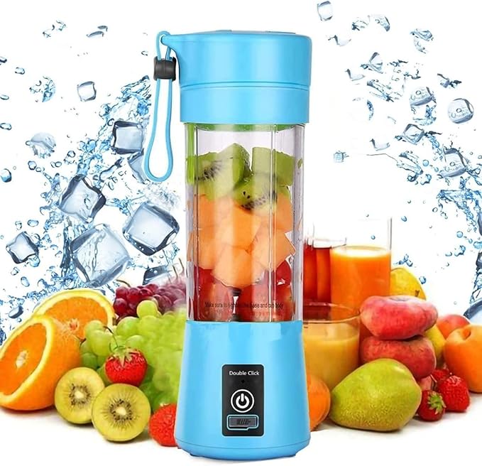 Portable Blender Smoothies Personal Blender Mini Shakes Juicer 380 ml Cup USB Rechargeable Cordless Shaker Bottle (Blue) 8x3 (Q2-6888)