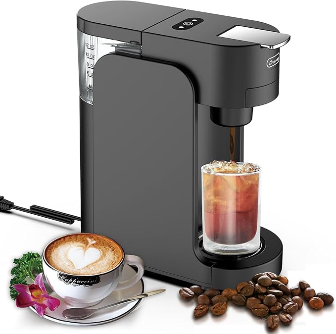 Espresso Machine Single-Serve Coffee Maker Mini Capsule Coffee Machine with 12oz Water Tank for K-cup Capsules One-touch Switch Cappuccino And Latte Machine Maker For HomeBlack