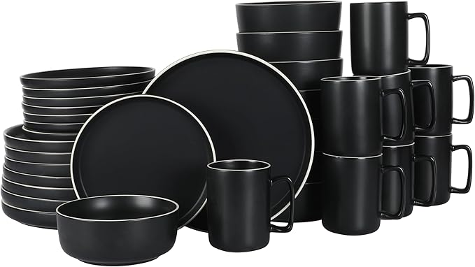 Gibson Home Zuma Nuevo 32 Piece Plates Bowls and Mug (Service for 8) Dinnerware Set - Black