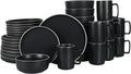 Gibson Home Zuma Nuevo 32 Piece Plates Bowls and Mug (Service for 8) Dinnerware Set - Black