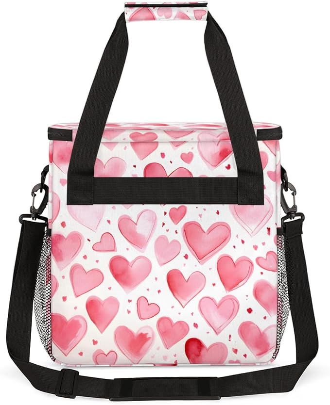 White Pink Heart Coffee Maker Carrying Bag Portable Travel Storage Tote Bag Compatible with K-Mini or K-Mini Plus Single Serve Coffee Brewer Carrying Case with Multiple Pockets &amp Shoulder Strap
